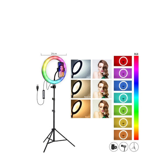 Ring Light LED RGB, Lampa circulara color 30cm, trepied 210cm