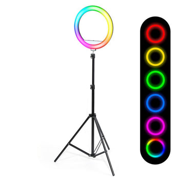 Ring Light LED RGB, Lampa circulara color 30cm, trepied 210cm