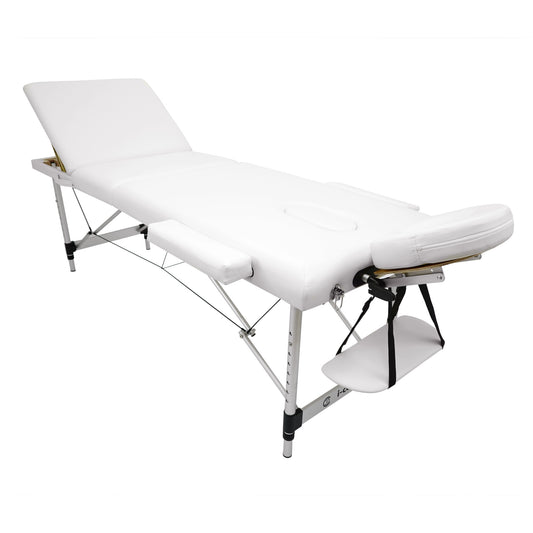 Masa, pat de masaj portabil cu 3 sectiuni aluminiu, Alb