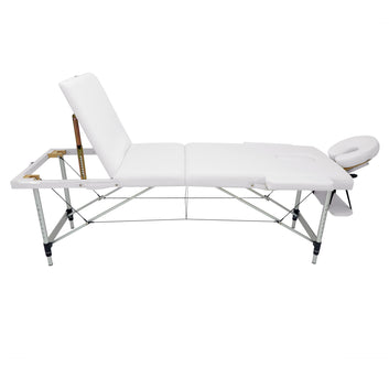 Masa, pat de masaj portabil cu 3 sectiuni aluminiu, Alb