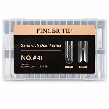 Cutie FINGER TIP Sandwich Dual Forms #41 cu tipsuri duble transparente pentru extensii pătrate lungi, 140 de piese și 70 de perechi.