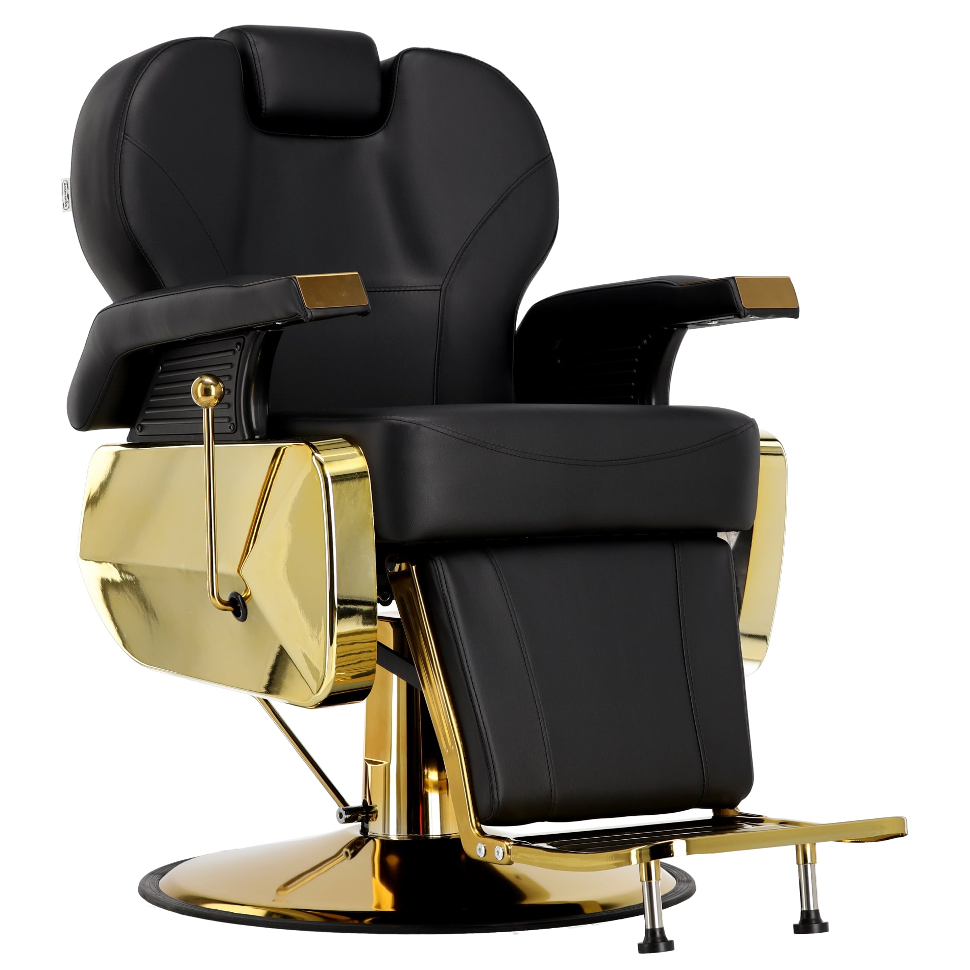 Fotoliu barber Richard Gold reclinabil cu tapițerie premium și bază aurie pentru salon profesional
