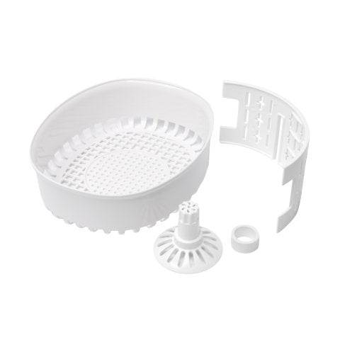 Sterilizator Ultrasonic Profesional CE 5700A | Capacitate 750 ml | Display Digital prezentand accesoriile incluse: cosul alb perforat si suporturile speciale pentru piese mici si bijuterii.