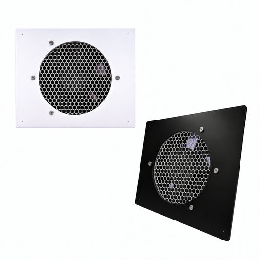 Aspiratoare de praf pentru manichiură încorporabile în masă, 80 W, alb și negru, cu grile metalice hexagonale.