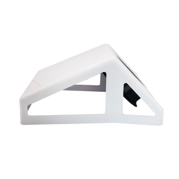 Profil lateral al aspiratorului de praf alb pentru manichiura, evidentiind forma ergonomica de masa.
