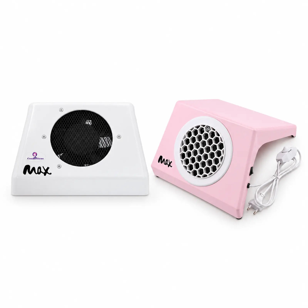 Aspirator profesional pentru manichiură MAX 100W, prezentat în variantele alb și roz