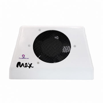 Aspirator praf manichiura profesional MAX 100W alb cu grila metalica neagra si ventilator puternic.