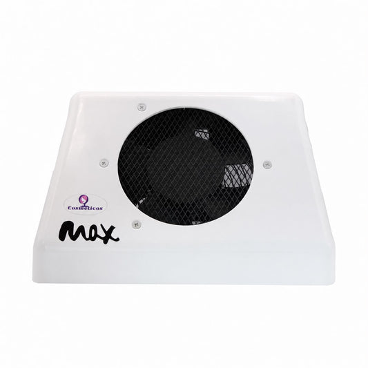 Aspirator praf manichiura profesional MAX 100W alb cu grila metalica neagra si ventilator puternic.
