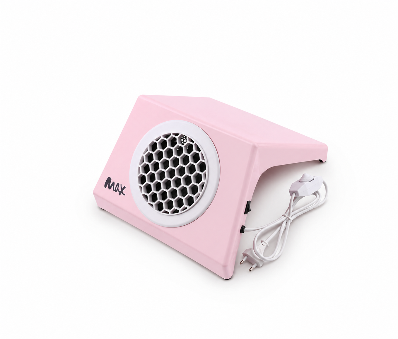 Aspirator praf manichiura profesional MAX 100W roz cu viteza reglabila si grila metalica de colectare pentru saloane.
