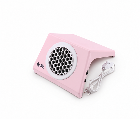 Aspirator praf manichiura profesional MAX 100W roz cu viteza reglabila si grila metalica de colectare pentru saloane.