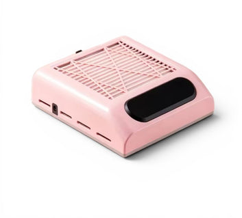 Colector de praf pentru manichiura de culoare roz, 80W, cu mufa de alimentare si design compact pentru salon.