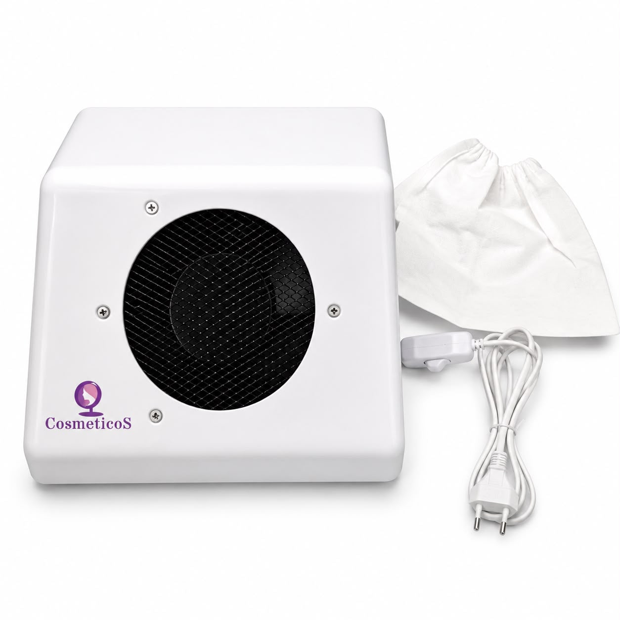 Aspirator praf unghii alb MAX 100W cu sac colector textil si cablu de alimentare cu reglaj de viteza.