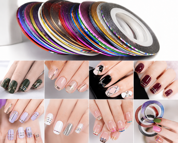 Set 10 Benzi Decorative Autoadezive pentru Nail Art - 10 Culori | 1 mm x 16 m