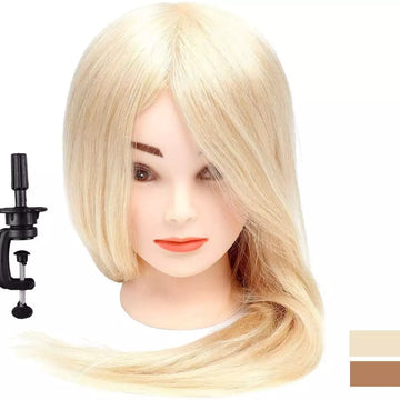 Cap de practica manechin cu par natural 100%, blond, se poate ondula si folosi placa, 55-60cm