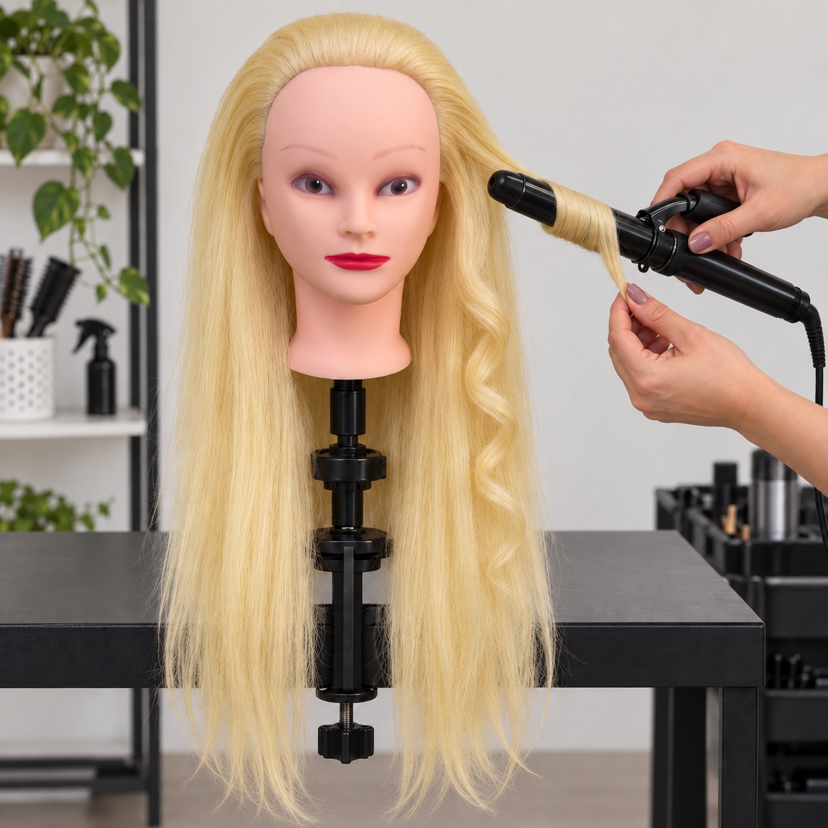 Exersarea ondulării pe cap de practică cu păr natural blond de 70 cm