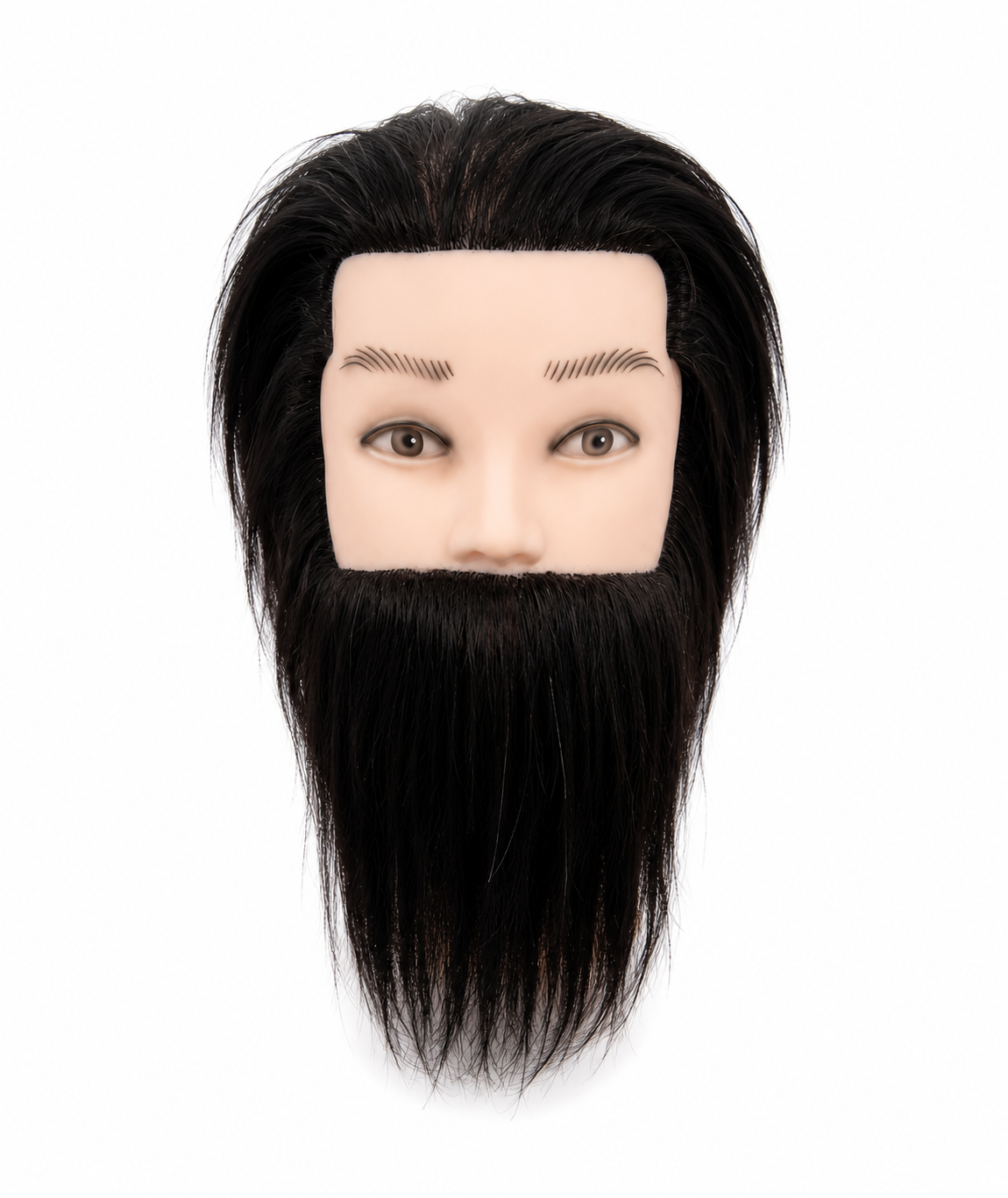 Cap de practica pentru frizerie si barbering cu par uman si barba lunga, ideal pentru exersarea tehnicilor de tuns, styling si modelare a barbii.