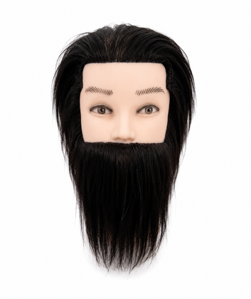 Cap de practica pentru frizerie si barbering cu par uman si barba lunga, ideal pentru exersarea tehnicilor de tuns, styling si modelare a barbii.