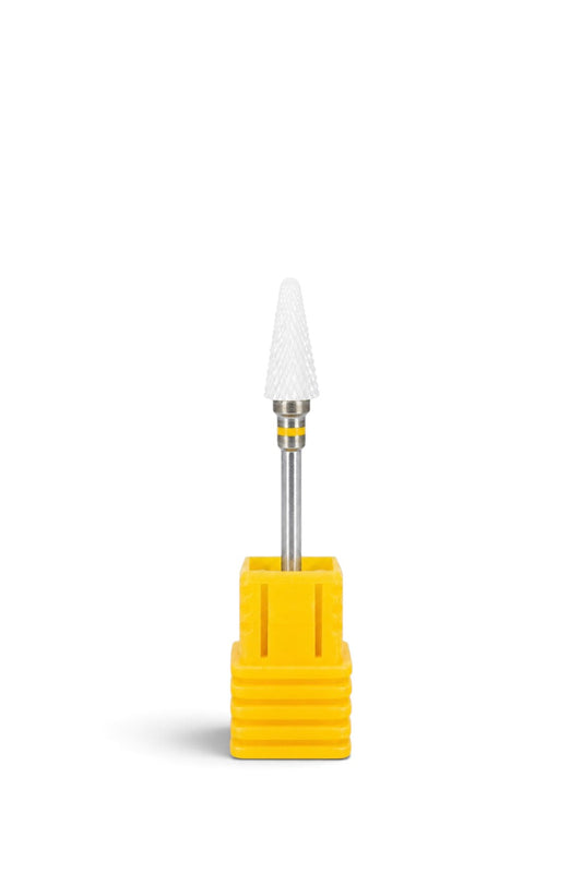 Capat de freza ceramic conic alb 14x8 mm cu inel galben granulatie foarte fina XF.