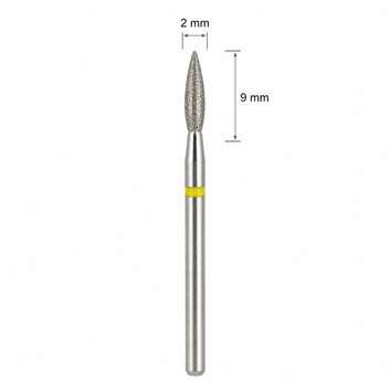 Capat Freza / Bit Diamantat Flacara, 9 x 2 mm, Galben – Granulatie Foarte Fina XF