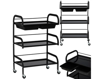 Carucior salon profesional – 3 rafturi, ergonomic si durabil - ST029 - Alb/Negru