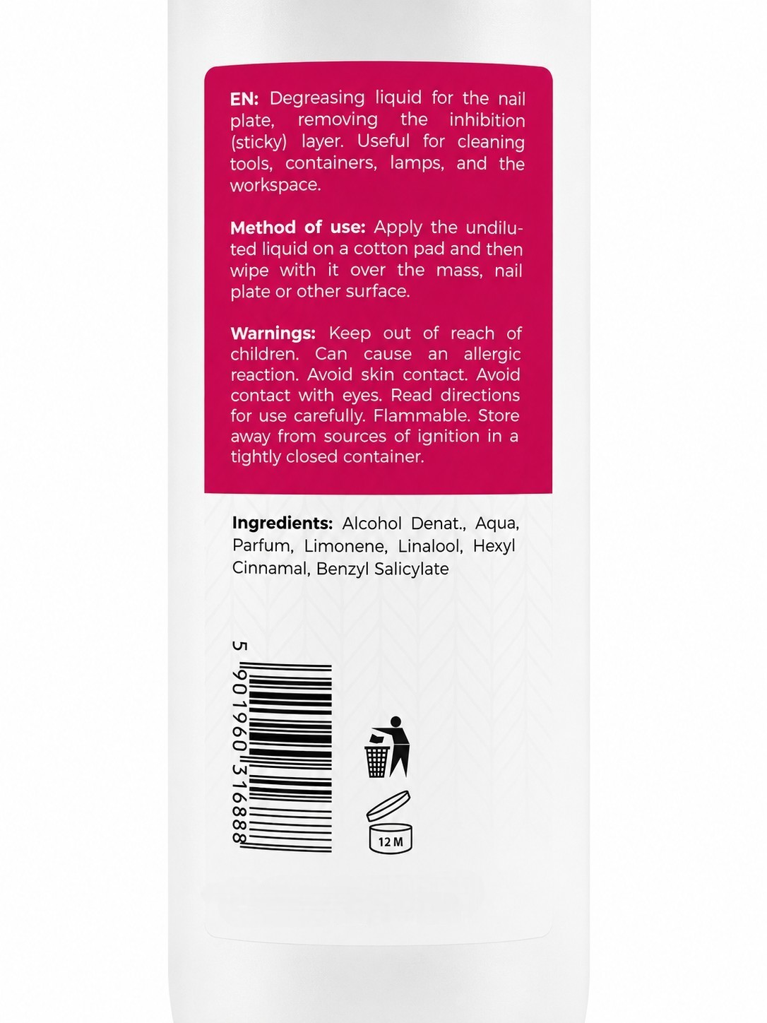 Spatele produsului Cleaner Parfumat Cosmeticos 1000 ml cu instrucțiuni și avertismente