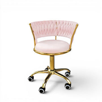 Scaun Salon Rotativ, Catifea Roz-Pudra & Auriu, Reglabil pe inaltime