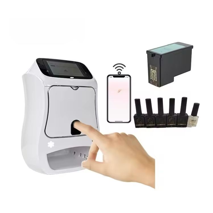 Demonstrație live pentru imprimanta profesională de nail art utilizată în saloane de înfrumusețare pentru manichiură automată și design personalizat