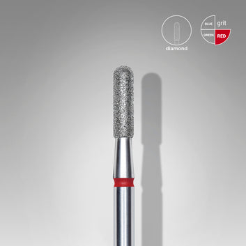 Detaliu bit diamantat cilindru rotunjit Staleks Expert 2.3mm abraziune fina rosie piele sensibila