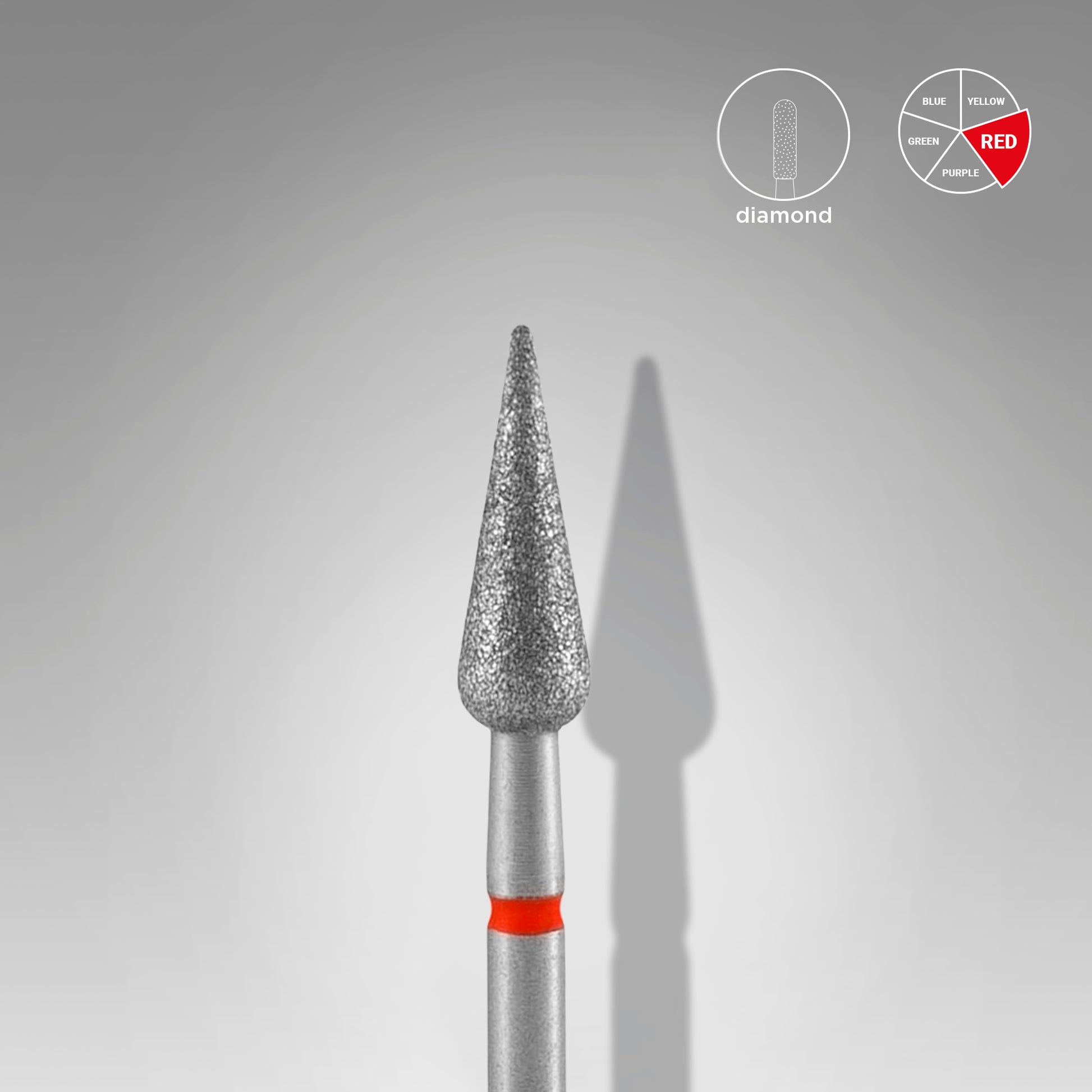 Detaliu bit diamantat para ascutita Staleks Expert abraziune fina rosie 4mm piele sensibila