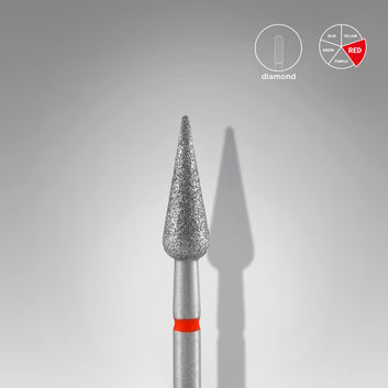 Detaliu bit diamantat para ascutita Staleks Expert abraziune fina rosie 4mm piele sensibila