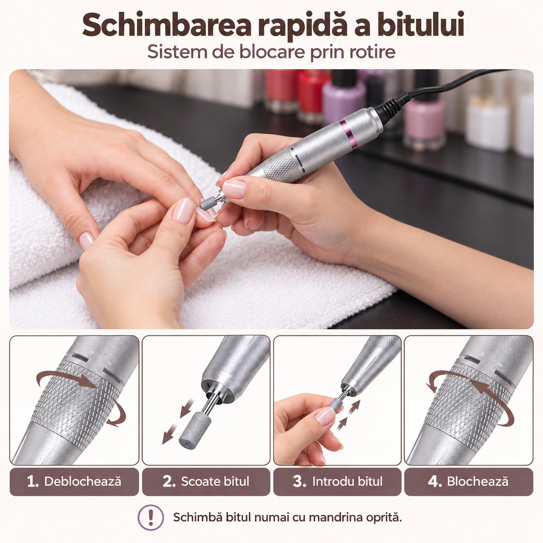 Schimbarea biturilor la freza profesionala BQ-112 cu sistem de blocare prin rotire
