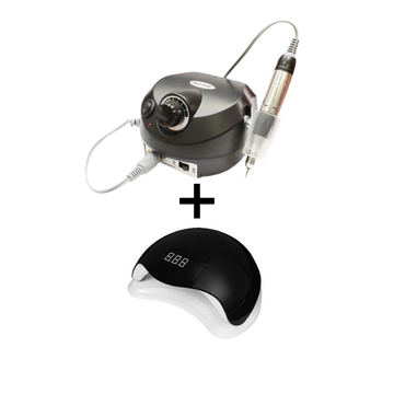 Kit - freza unghii 65w, lampa UV/LED 48w - Full black