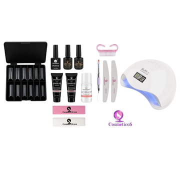 Kit Complet Polygel FSM "First Step" – Set Profesional 14 Piese cu Lampa SUN5 48W