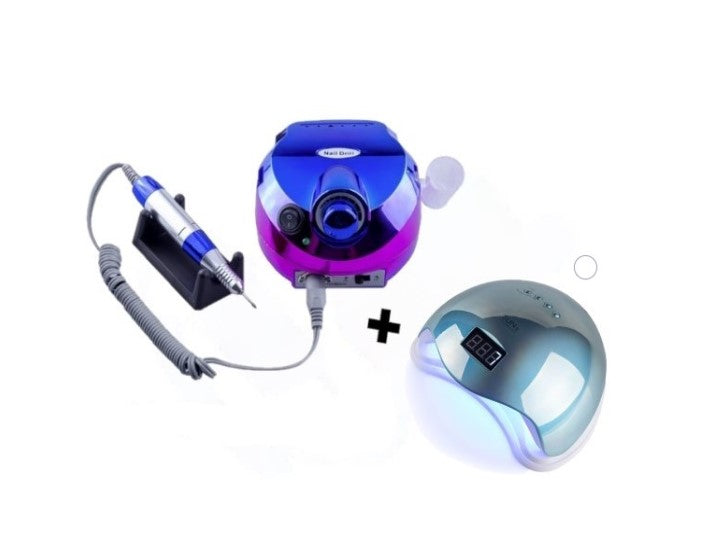 Kit - freză unghii 65w, lampa UV/LED 48w - Albastru chameleon/oglinda