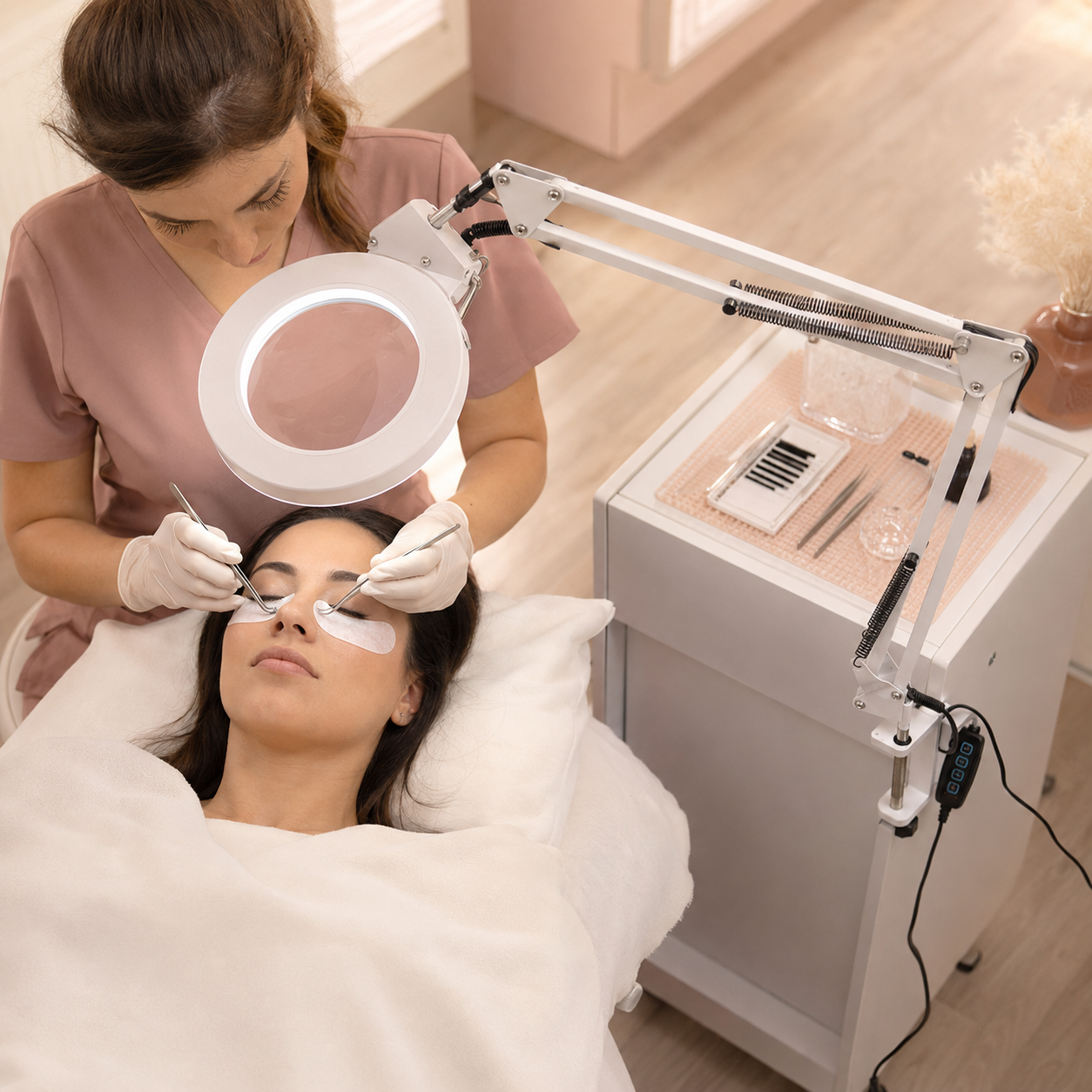 Lampă cosmetică cu lupă LED Glow albă utilizată pentru extensii de gene