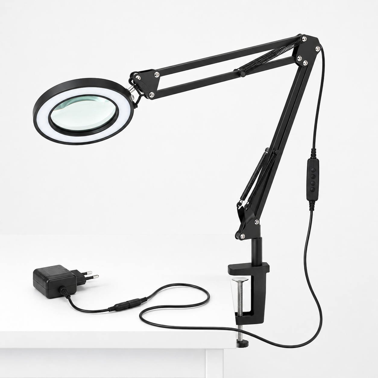 Lampă cosmetică cu lupă LED Glow neagră, 5 dioptrii și 24 W