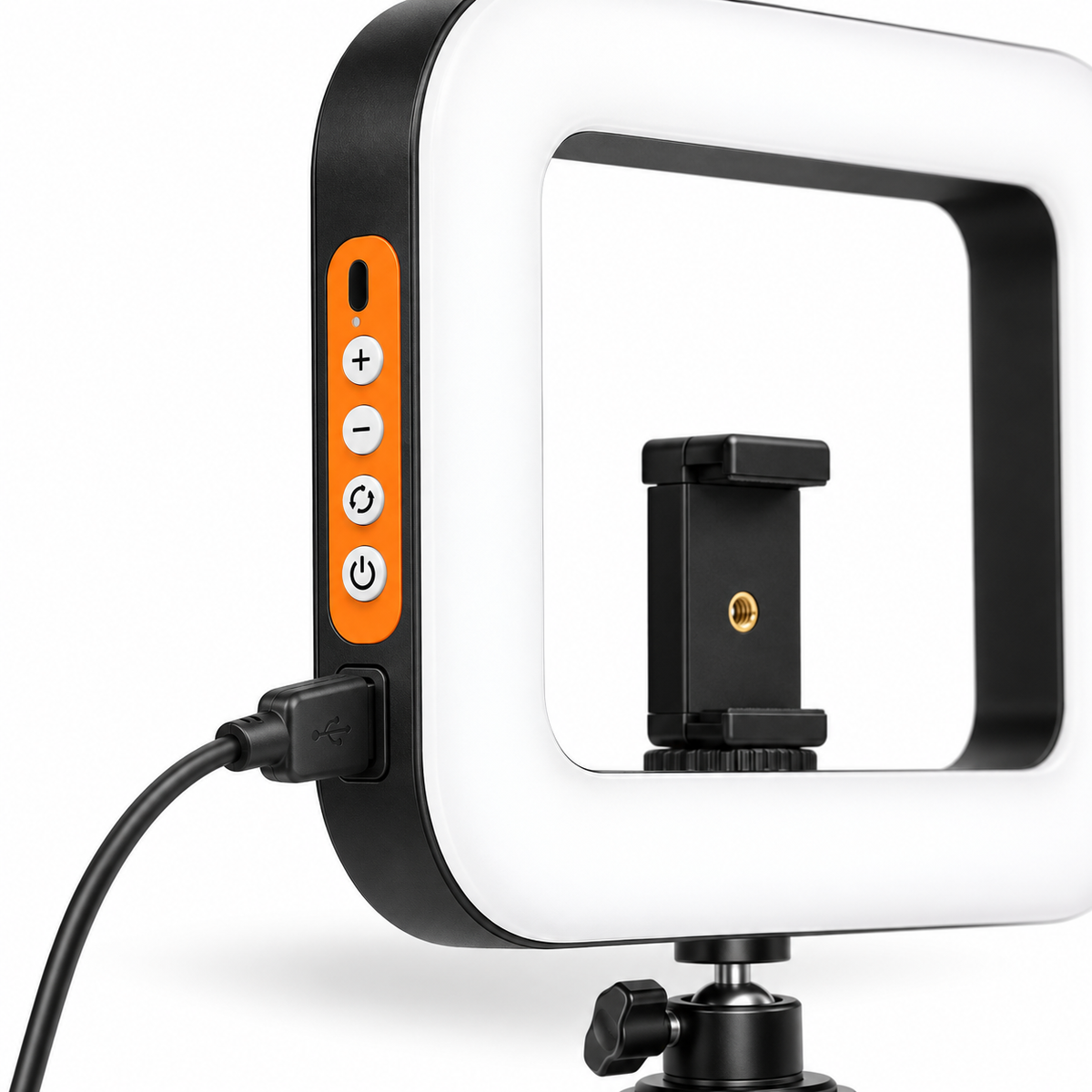 Detaliu comenzi și alimentare USB pentru lampa LED foto-video de 20 W