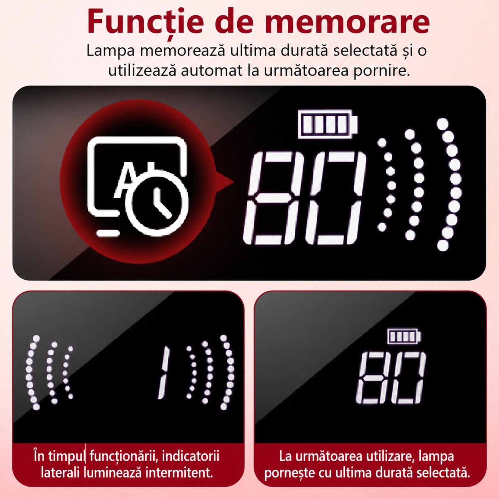 Funcție de memorare a temporizatorului pentru lampa UV LED L12