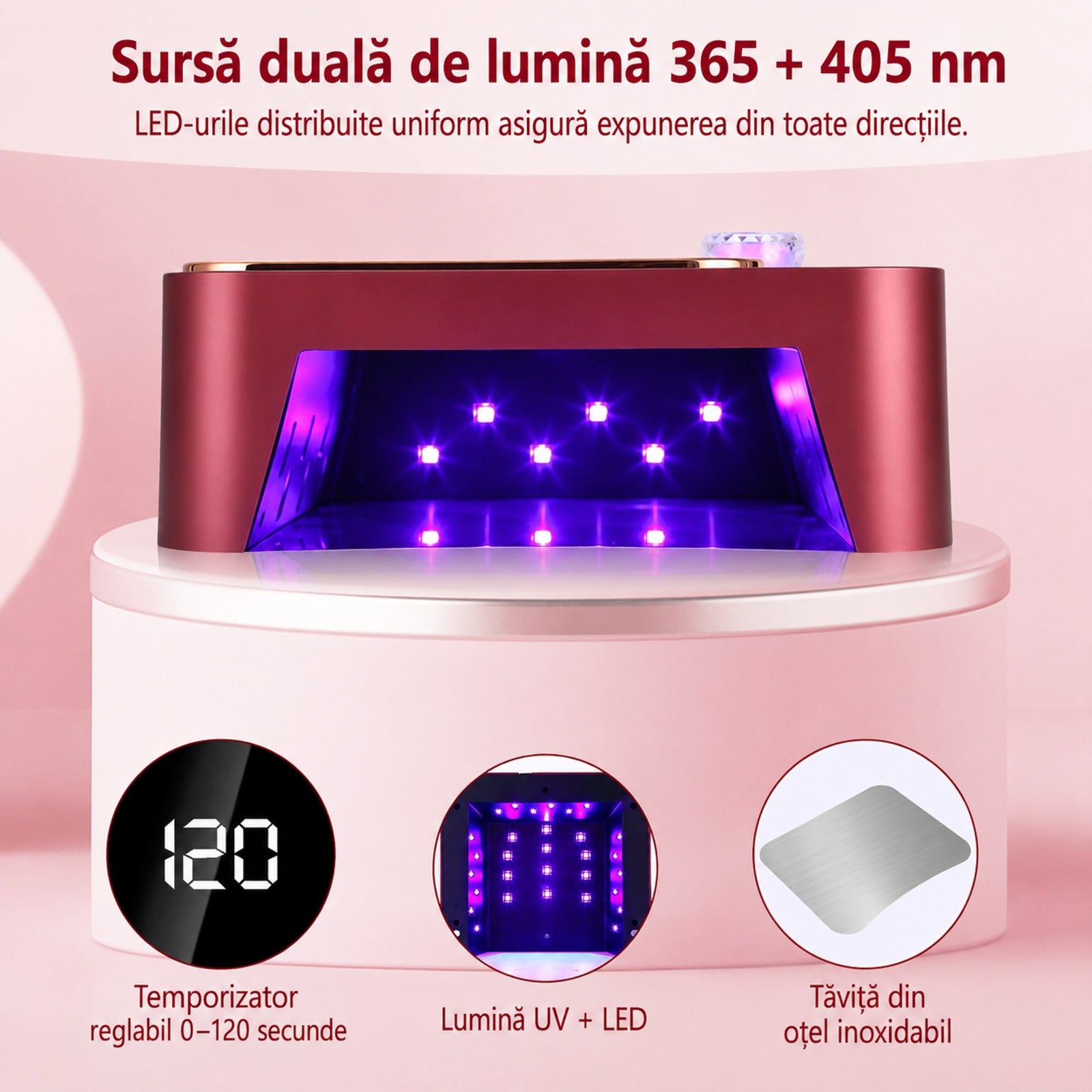 Lampă UV LED L12 cu sursă duală de lumină 365 și 405 nm