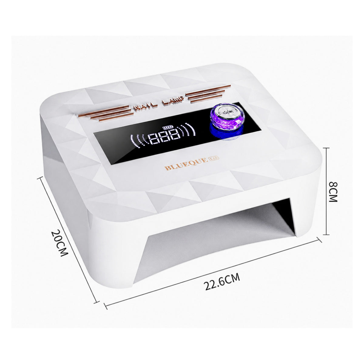 Dimensiuni lampă UV LED profesională L13: 22,6 × 20 × 8 cm