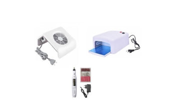 Kit aparate manichiura - freza unghii, aspirator praf, lampa uv, Alb