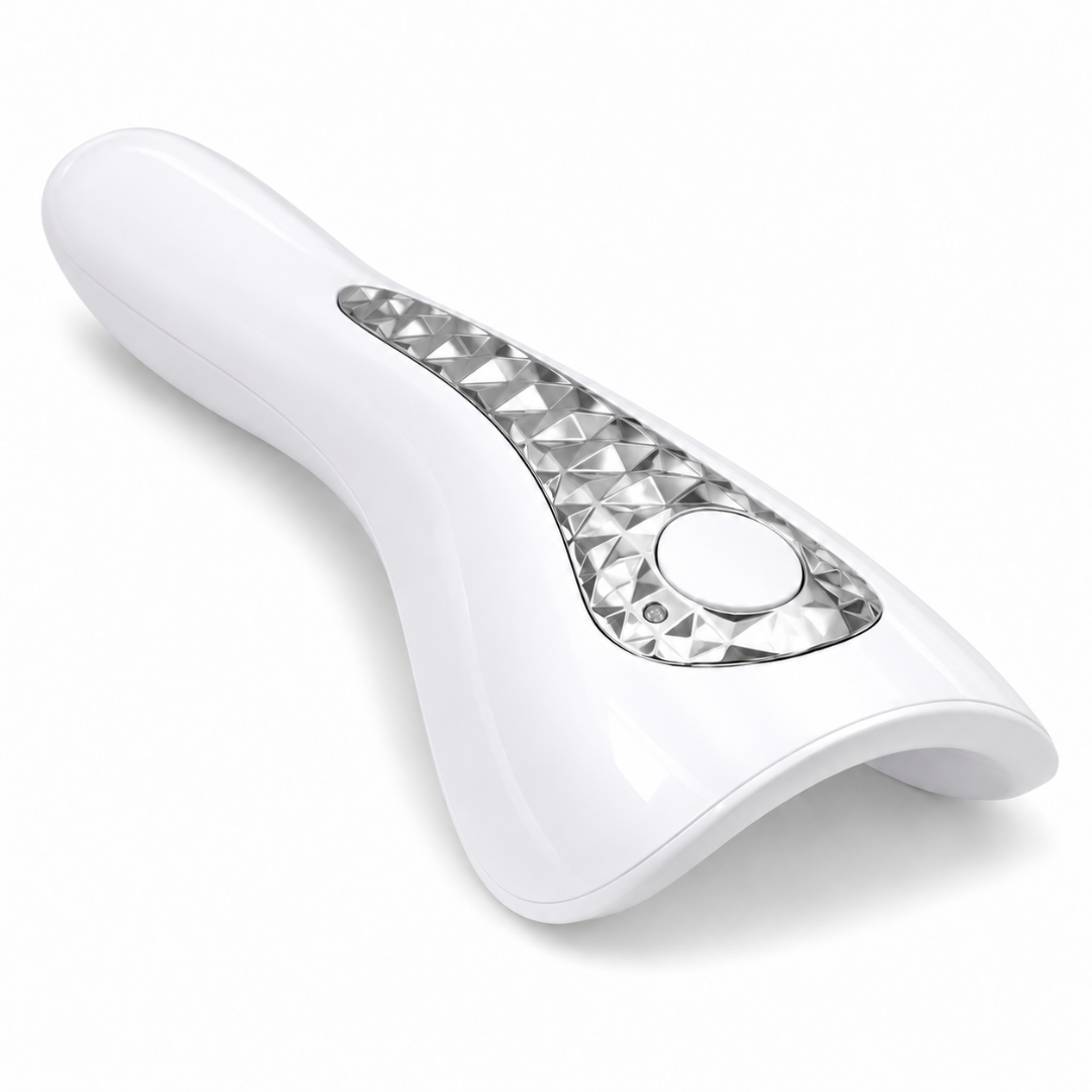 Mini lampă UV LED 18W cu acumulator, vedere din față cu buton de pornire și ornament argintiu.