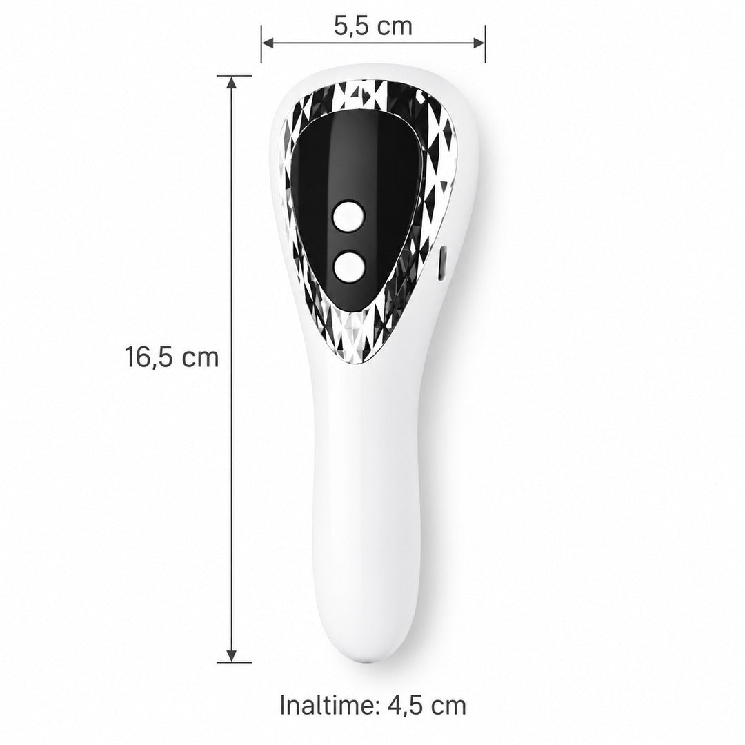 Mini lampă UV LED portabilă pentru unghii, albă, cu afișaj digital, dimensiuni compacte de 16,5 × 5,5 × 4,5 cm.