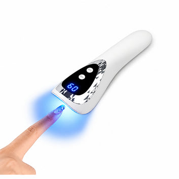 Mini lampă UV LED fără fir pentru manichiură, cu lumină albastră și timer digital, utilizată pentru polimerizarea unei unghii.
