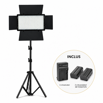 Lumina Studio | Panou Bi-Color 800 LED + Trepied 200 cm + Kit Dual Acumulatori Inclus | Foto-Video