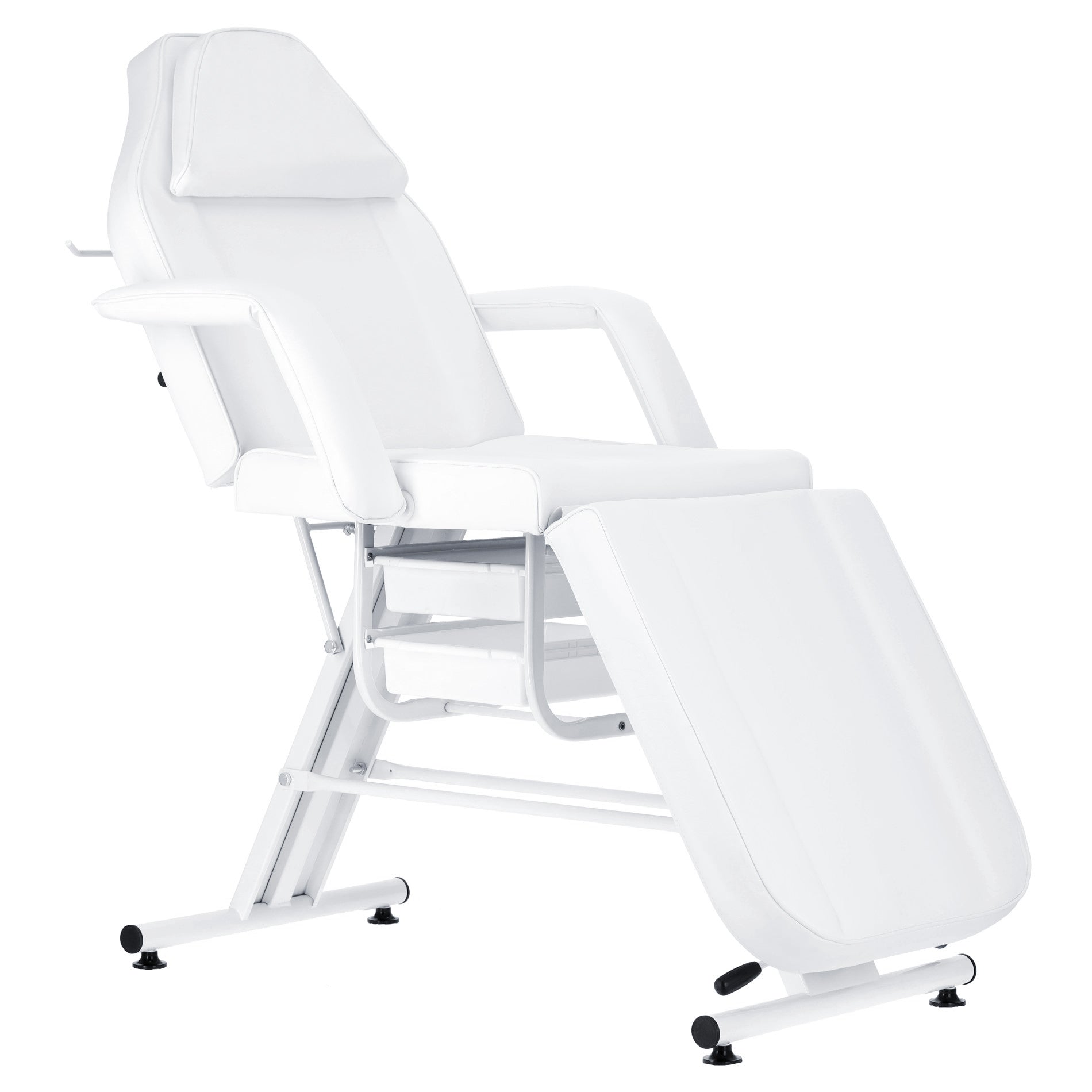 Pat cosmetic reglabil alb cu tăvi laterale pentru salon cosmetic, spa si tratamente faciale