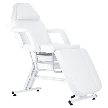 Pat cosmetic reglabil alb cu tăvi laterale pentru salon cosmetic, spa si tratamente faciale