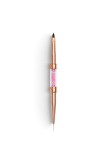 Pensula Duala cu Cristale Rose Gold - Liner Detalii 11mm si Constructie Gel/Acryl