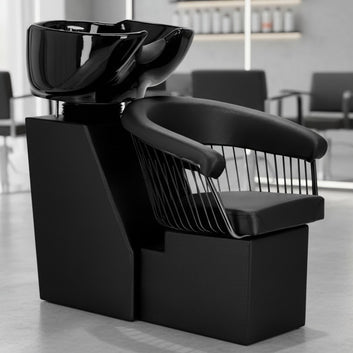 Scafă barber profesională Zoe pentru salon de coafură și barber shop modern cu chiuvetă ceramică ergonomică
