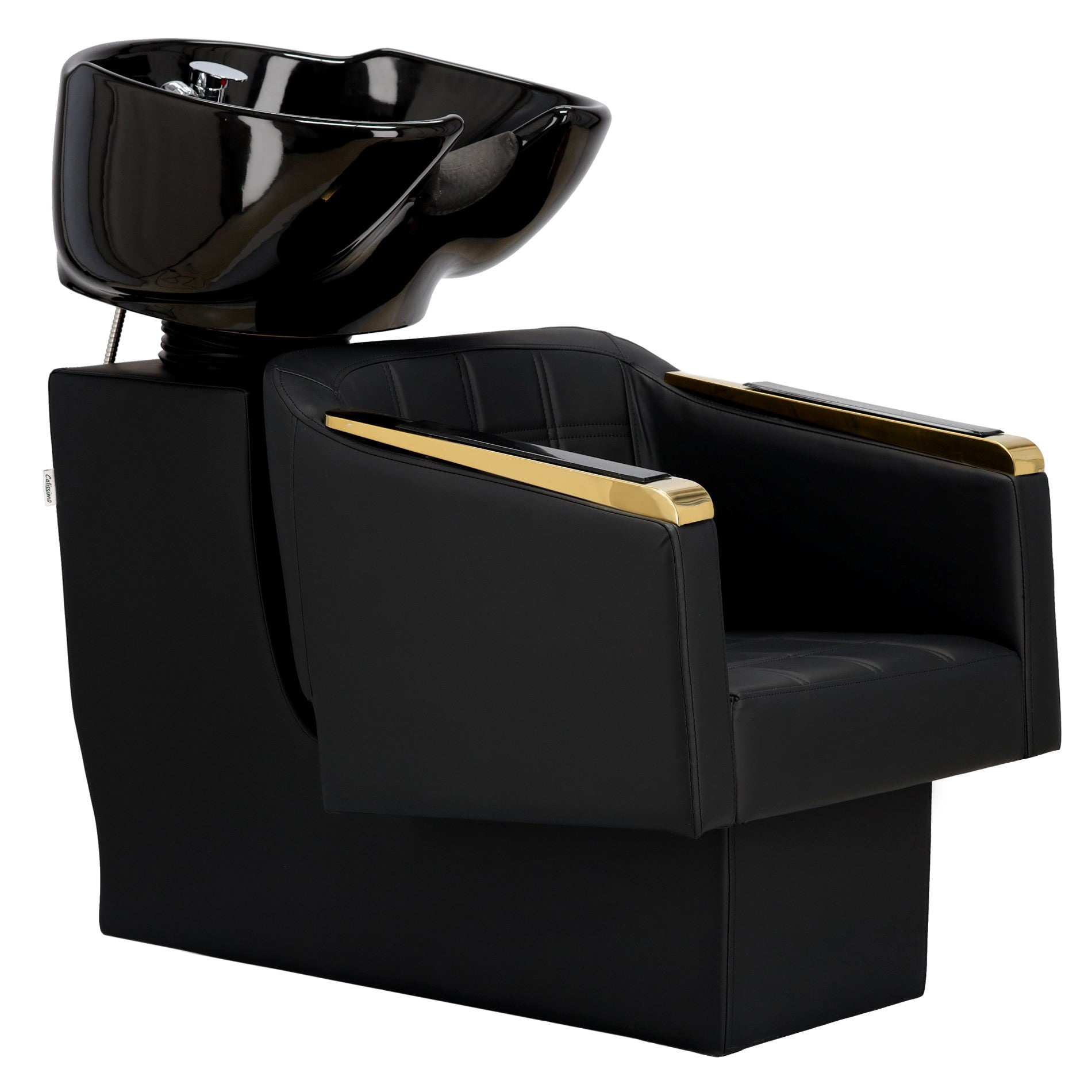 Scafa de salon Pikos Negru Gold vazuta din unghi lateral, prezentand designul modern al scaunului si bolul ceramic reglabil.